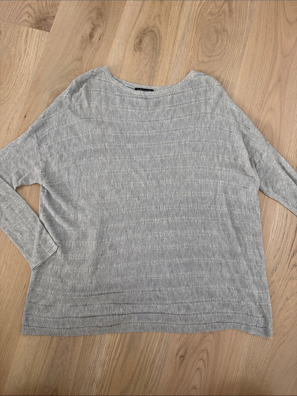 Eileen Fisher Light Gray Italian Yarn Open Knit Boatneck Top Medium